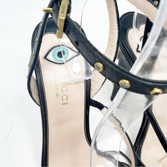 GUCCI WANGY BLACK LEATHER EMBELLISHED PARTY COCKTAIL SANDALS WOMENS SZ 36.5/6.5 - Picture 10 of 10